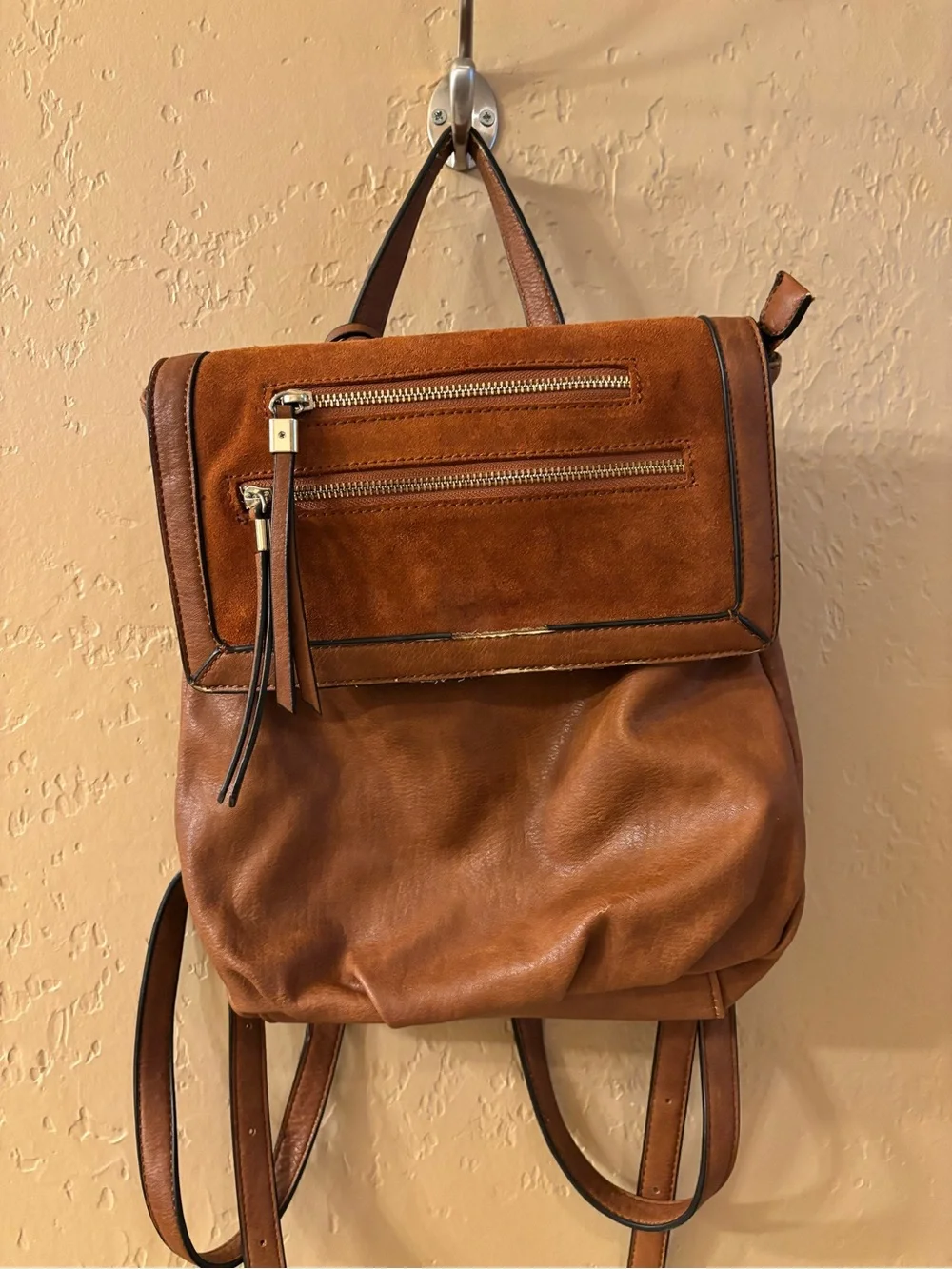 Sole Society Cognac Leather Backpack Tote